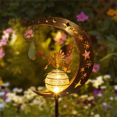 Φωτιστικό Fairy Solar Light Εξωτερικό Φως LED Μεταλλικό φεγγάρι άγγελος Αγάλματα Φιγούρα γκαζόν Τοπίο Για Μονοπάτι Αυλής Διακόσμηση Κήπου Γλυπτό