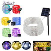 7M 12M Outdoor Solar Rope String Lights 8 Mode LED Copper Wire Fairy Light Αδιάβροχο λαμπάκι σωλήνα για διακόσμηση αυλής γάμου στον κήπο