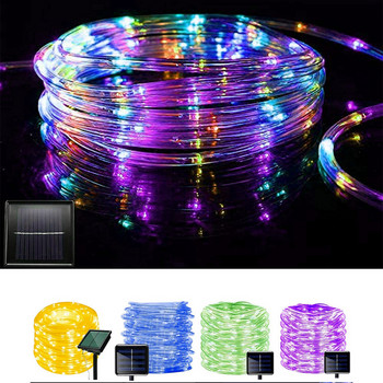 7M 12M Outdoor Solar Rope String Lights 8 Mode LED Copper Wire Fairy Light Αδιάβροχο λαμπάκι σωλήνα για διακόσμηση αυλής γάμου στον κήπο