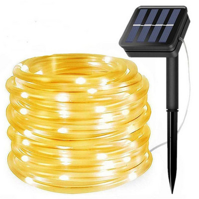 7M 12M Outdoor Solar Rope String Lights 8 Mode LED Copper Wire Fairy Light Αδιάβροχο λαμπάκι σωλήνα για διακόσμηση αυλής γάμου στον κήπο