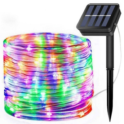 7M 12M Outdoor Solar Rope String Lights 8 Mode LED Copper Wire Fairy Light Αδιάβροχο λαμπάκι σωλήνα για διακόσμηση αυλής γάμου στον κήπο