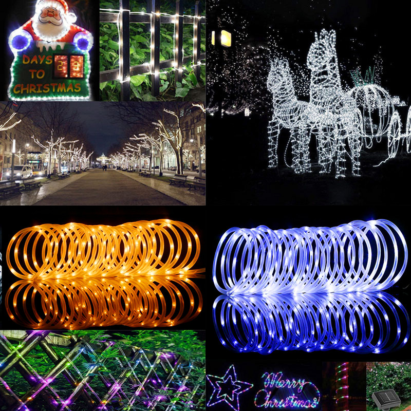 7M 12M Outdoor Solar Rope String Lights 8 Mode LED Copper Wire Fairy Light Αδιάβροχο λαμπάκι σωλήνα για διακόσμηση αυλής γάμου στον κήπο
