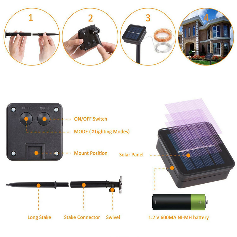 7M 12M Outdoor Solar Rope String Lights 8 Mode LED Copper Wire Fairy Light Αδιάβροχο λαμπάκι σωλήνα για διακόσμηση αυλής γάμου στον κήπο