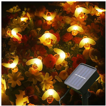 20LED/30LED/50LED LED нишки с форма на пчела Коледни гирлянди със слънчева енергия Приказни светлини за празнично парти Декорация на градина