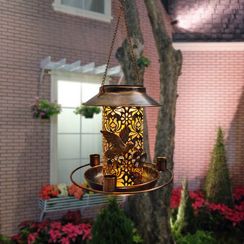 Соларна хранилка за птици LED светлина Метални висящи фенери за декорация на градински двор и заден двор