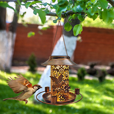 Feeder solar pentru păsări, cu LED-uri, agățate din metal, lanterne decorative pentru curte