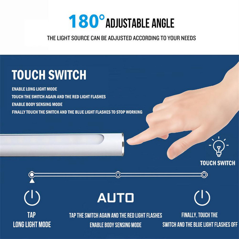 22 LED spintos šviestuvai 6500k USB įkraunamas energiją taupantis itin ryškus judesio jutiklis po spintelės lempa