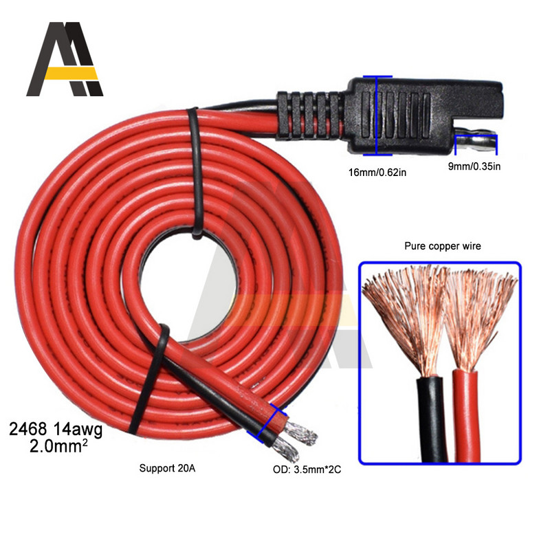 Kabelio nuolatinės srovės 12 V ilgintuvas 14AWG laidų pynimo greitas prijungimas SAE jungtis, skirta saulės energijos automobilių akumuliatoriui