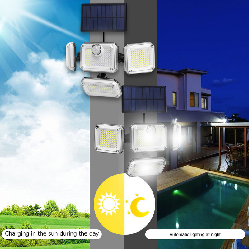 Lampă solară 106/290/318/333LED Senzor de mișcare în aer liber Cap reglabil cu inducție umană IP65 Lampă de perete cu energie solară rezistentă la apă