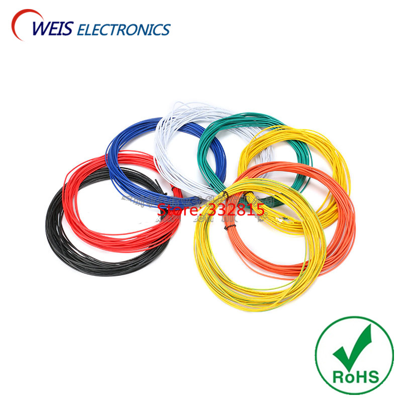 10 meetrit UL1007 # 26 26AWG PVC elektrooniline liinikaabel vasktraat 300V 7/0,12TS PUNANE ROHELINE SININE VALGE MUST KOLLANE ORANŽ LILLA