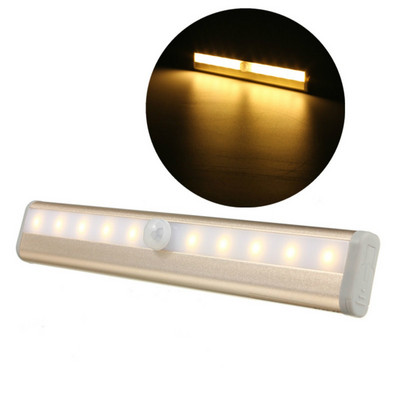 Iluminare LED ultra-subțire pentru dulap de înaltă calitate Senzor de mișcare PIR LED, reîncărcabil prin USB, iluminat cu LED pentru dulapul de bucătărie din aluminiu auriu