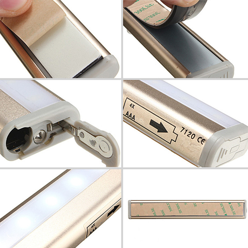 Iluminare LED ultra-subțire pentru dulap de înaltă calitate Senzor de mișcare PIR LED, reîncărcabil prin USB, iluminat cu LED pentru dulapul de bucătărie din aluminiu auriu