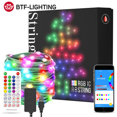 Dreamcolor karácsonyi fényfüzér BT zene WS2812B RGBIC világítás címezhető party esküvői füzér dekoráció kültéri USB DC5V