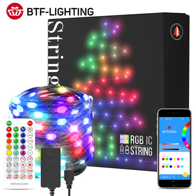 Dreamcolor karácsonyi fényfüzér BT zene WS2812B RGBIC világítás címezhető party esküvői füzér dekoráció kültéri USB DC5V