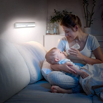Батерия LED нощна лампа Акумулаторна светлина със сензор за движение Кухненски шкаф Гардероб Обзавеждане на дома Стенен шкаф Нощна лампа