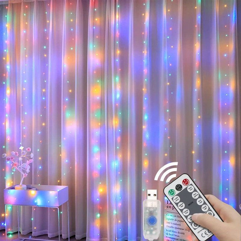 6x3M Naujųjų metų girlianda LED užuolaidų girlianda ant lango USB Festoon Fairy Lights su nuotoliniu LED žibintu kalėdiniu papuošimu