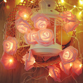 1,5/3m LED Rose Flower Lights String Battery Garland Artificial Bouquet Foam Fairy Lights Για Στολισμός Γάμου του Αγίου Βαλεντίνου