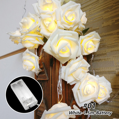 1,5/3m LED Rose Flower Lights String Battery Garland Artificial Bouquet Foam Fairy Lights Για Στολισμός Γάμου του Αγίου Βαλεντίνου
