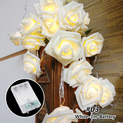 1,5/3m LED Rose Flower Lights String Battery Garland Artificial Bouquet Foam Fairy Lights Για Στολισμός Γάμου του Αγίου Βαλεντίνου
