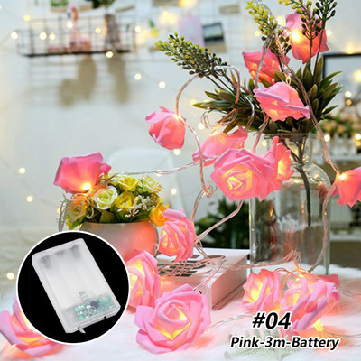 1,5/3m LED Rose Flower Lights String Battery Garland Artificial Bouquet Foam Fairy Lights Για Στολισμός Γάμου του Αγίου Βαλεντίνου