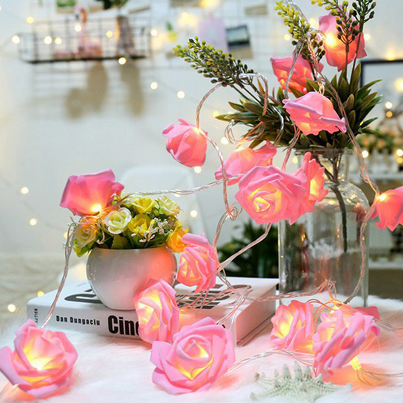 1,5/3m LED Rose Flower Lights String Battery Garland Artificial Bouquet Foam Fairy Lights Για Στολισμός Γάμου του Αγίου Βαλεντίνου