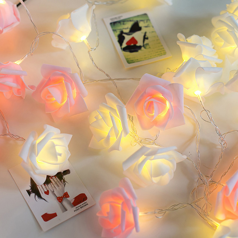 1,5/3m LED Rose Flower Lights String Battery Garland Artificial Bouquet Foam Fairy Lights Για Στολισμός Γάμου του Αγίου Βαλεντίνου