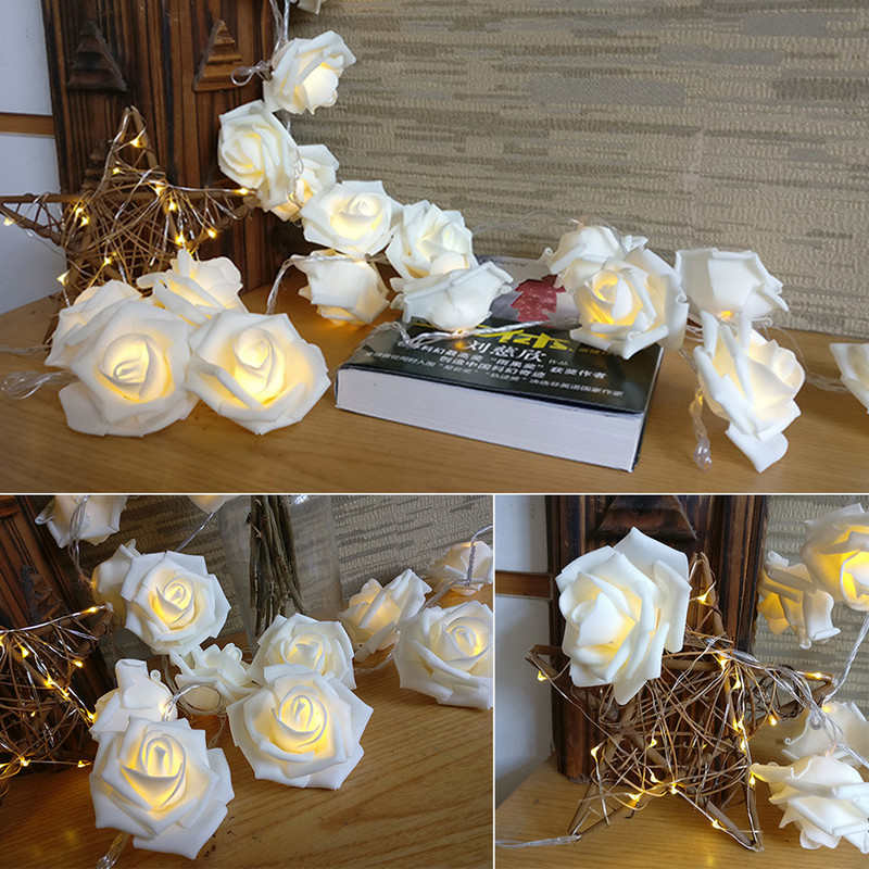 1,5/3m LED Rose Flower Lights String Battery Garland Artificial Bouquet Foam Fairy Lights Για Στολισμός Γάμου του Αγίου Βαλεντίνου