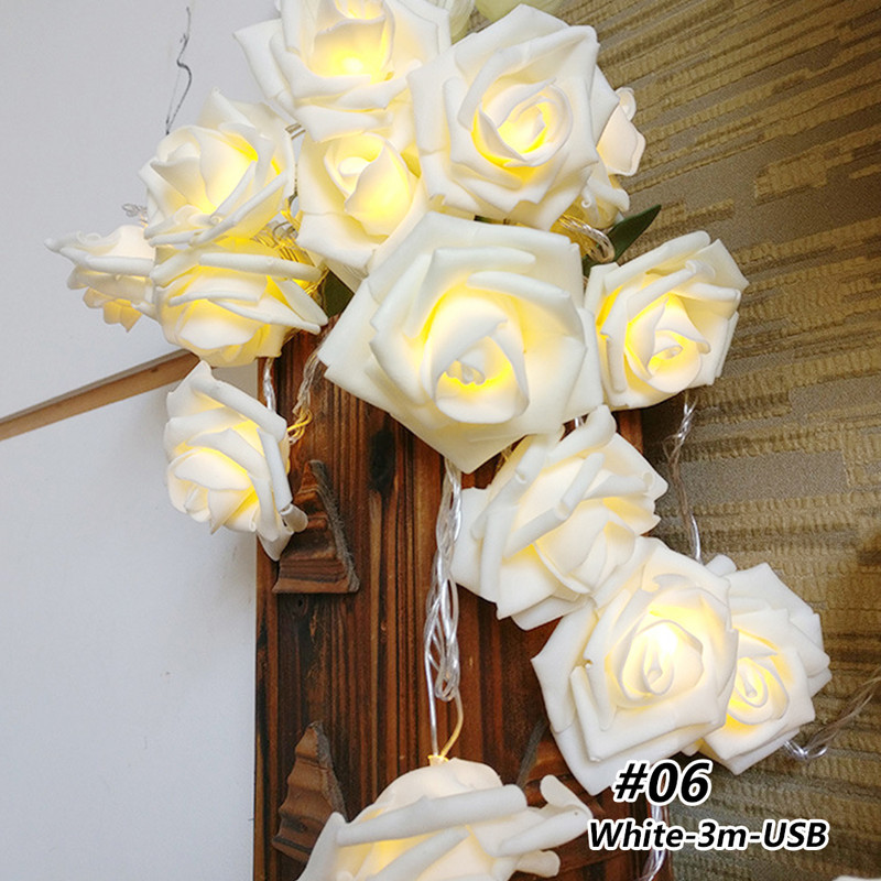 1,5/3m LED Rose Flower Lights String Battery Garland Artificial Bouquet Foam Fairy Lights Για Στολισμός Γάμου του Αγίου Βαλεντίνου