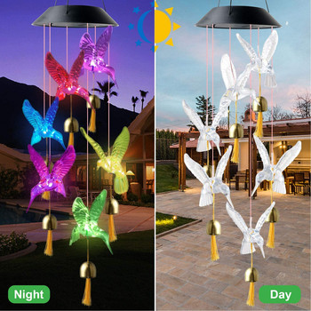 Слънчева светлина Power Wind Chime Crystal Hummingbird Butterfly Водоустойчива външна Wind Chime Light за Patio Yard Garden Decoration