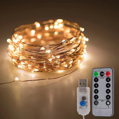 5M/10M/20M USB 8 kaugjuhtimispuldiga tuled Fairy Micro LED läbipaistev vasktraat pidude jõuludeks pulmakaunistusteks