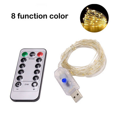 5M/10M/20M USB 8 kaugjuhtimispuldiga tuled Fairy Micro LED läbipaistev vasktraat pidude jõuludeks pulmakaunistusteks