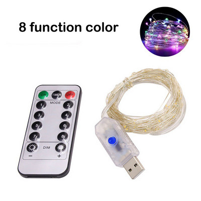 5M/10M/20M USB 8 kaugjuhtimispuldiga tuled Fairy Micro LED läbipaistev vasktraat pidude jõuludeks pulmakaunistusteks