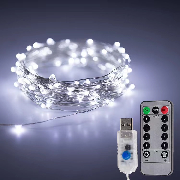 5M/10M/20M USB 8 kaugjuhtimispuldiga tuled Fairy Micro LED läbipaistev vasktraat pidude jõuludeks pulmakaunistusteks
