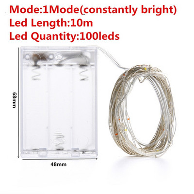 Karácsonyi 33 láb 100 LED-es tündérfüzér lámpák elemes távirányítós időzítővel működő vízálló rézhuzalos villogó lámpa 20 m