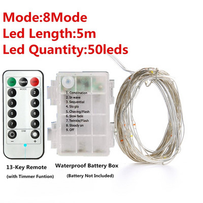 Karácsonyi 33 láb 100 LED-es tündérfüzér lámpák elemes távirányítós időzítővel működő vízálló rézhuzalos villogó lámpa 20 m