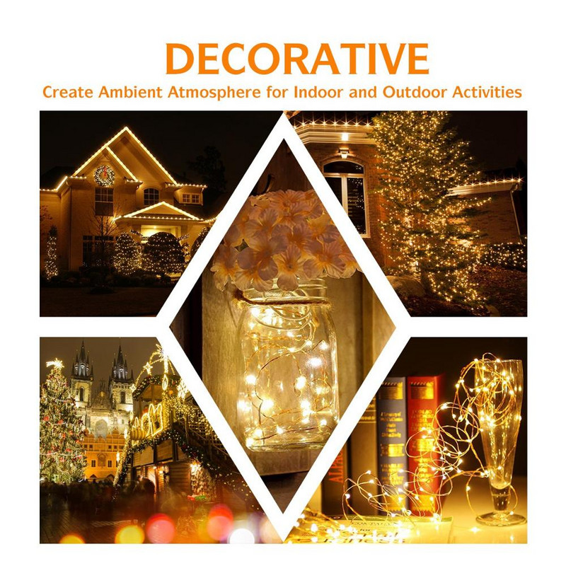 Karácsonyi 33 láb 100 LED-es tündérfüzér lámpák elemes távirányítós időzítővel működő vízálló rézhuzalos villogó lámpa 20 m