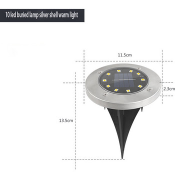 10LED слънчева захранваща дискова светлина Външна градина Слънчева водоустойчива сензорна подземна светлина Светлина на палубата Прожектор Вградена LED лампа