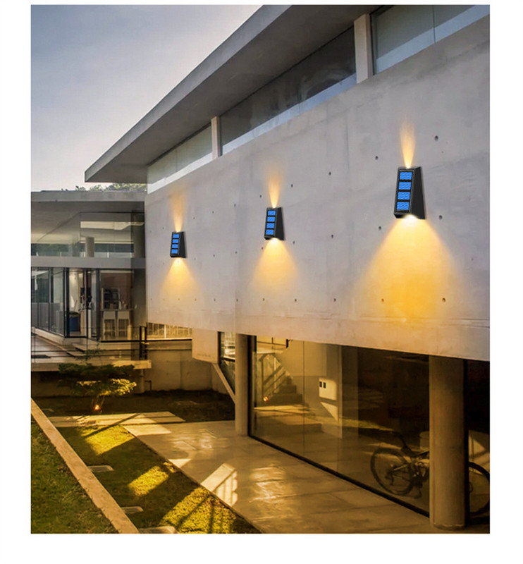 Saulės sieninis apšvietimas LED lauko sodo šviestuvai Spalvingos spalvos keičiasi vandeniui atsparus sieninis šviestuvas Saulės apšvietimas tvoros laiptams
