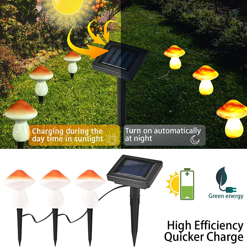 Lampă solară cu ciuperci, în aer liber, lumini de grădină, impermeabile, lumini cu LED sensibile la lumină, pentru curte, curte, iarbă, decor stradal