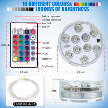 10leds RGB υποβρύχια φώτα LED Υποβρύχιο νυχτερινό φως Εξωτερική πισίνα Φως τσάι Βάζο λιμνούλα Διακόσμηση γάμου