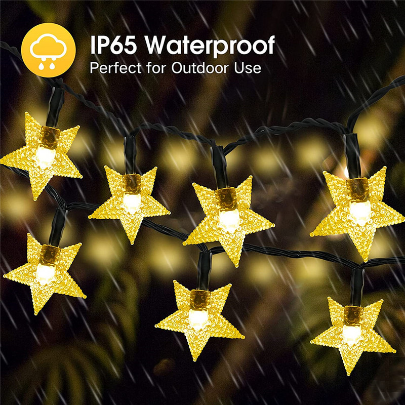 Saules zvaigznes stīgu gaismas 8 režīmi Twinkle Fairy ūdensizturīgs vītne āra dārziem zāliena Ziemassvētku eglīšu žogam balkona dekoram