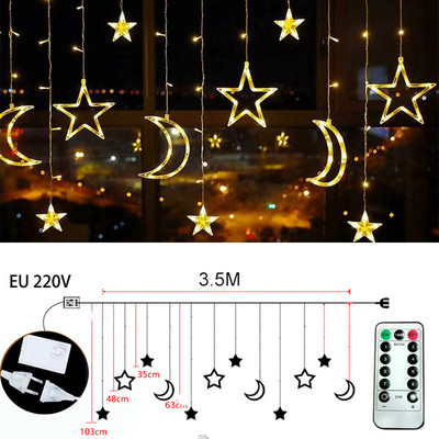 3,5 M 110 V 220 V zvaigžņu aizkaru virtenes 138 LED pasaku gaismas 8 apgaismojuma režīmi Ramadāna ballītei guļamistabas kāzu Ziemassvētku dekorēšanai