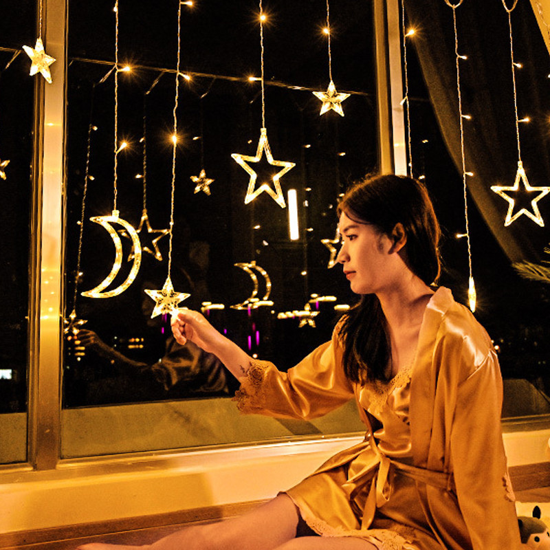 3,5 M 110 V 220 V zvaigžņu aizkaru virtenes 138 LED pasaku gaismas 8 apgaismojuma režīmi Ramadāna ballītei guļamistabas kāzu Ziemassvētku dekorēšanai