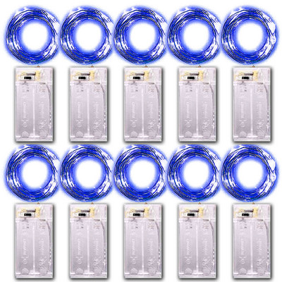 10 DB Akkumulátoros lámpa 5 m-es LED-es fénysáv lámpa születésnapi buli Rézhuzal dugós lámpaléc barkácsolás Esküvői party dekoráció