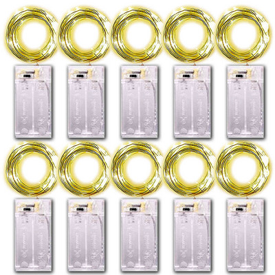 10 DB Akkumulátoros lámpa 5 m-es LED-es fénysáv lámpa születésnapi buli Rézhuzal dugós lámpaléc barkácsolás Esküvői party dekoráció