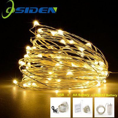 LED stīgu lampiņa Cooper Wire USB Feja Silti balta Garland Mājas Ziemassvētku kāzu ballītes dekorēšana Darbojas ar akumulatoru 2gab/partija