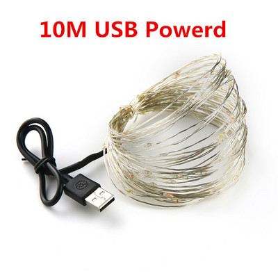 LED zsinór lámpa Cooper Wire USB tündér meleg fehér füzér Otthoni karácsonyi esküvői parti dekoráció Elemről működik 2 db/tétel