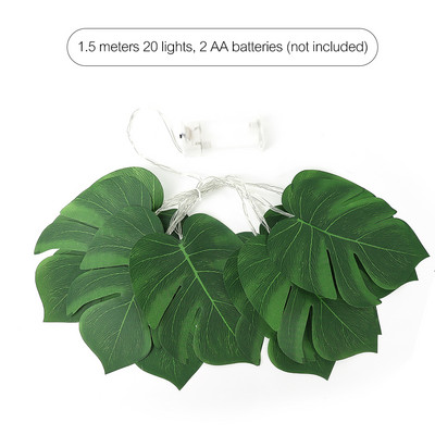 20LED Monstera Levelek LED-füzér fények Mesterséges levélfény Születésnapi Lógó Szőlőparti Beach Téma Otthoni kerti dekorációk