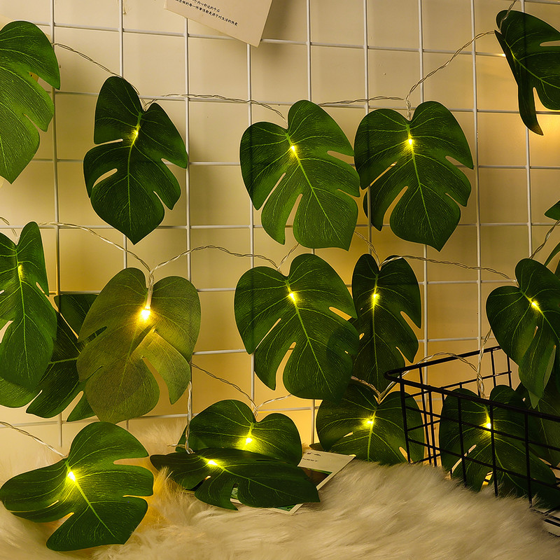 20LED Monstera Levelek LED-füzér fények Mesterséges levélfény Születésnapi Lógó Szőlőparti Beach Téma Otthoni kerti dekorációk