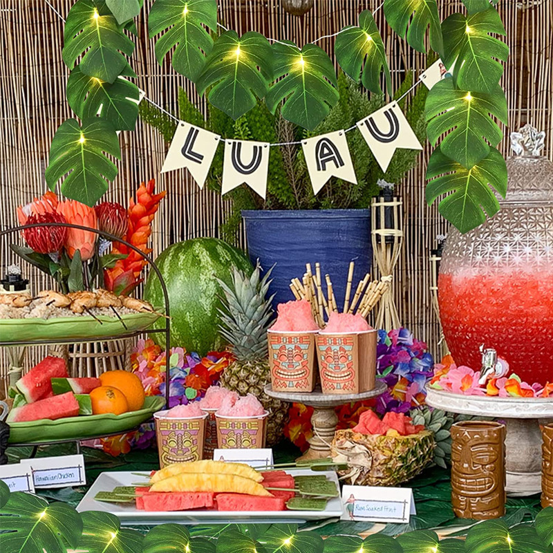 20LED Monstera Levelek LED-füzér fények Mesterséges levélfény Születésnapi Lógó Szőlőparti Beach Téma Otthoni kerti dekorációk